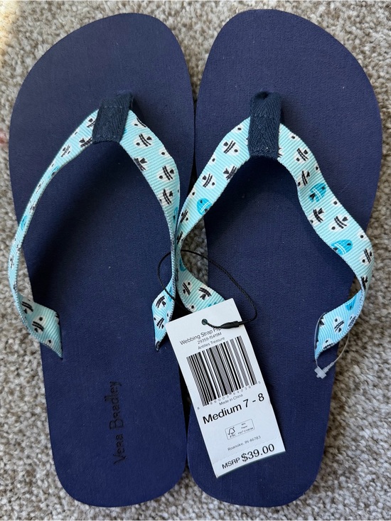 Vera Bradley Shoes - Vera Bradley Navy Flip Flop Sandals with Light Blue Patterned Straps